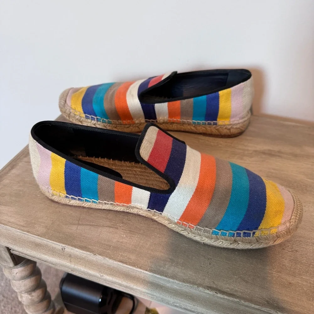 Celine Paris Striped Canvas Espadrille Loafers Multi Color Flats 40